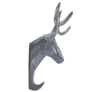 3D Deer Head Wall Hook Hanger Keys Coat Hat Rack Holder Self-Sticking Wall Mount for Home Room Decor(Gray)