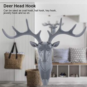 3D Deer Head Wall Hook Hanger Keys Coat Hat Rack Holder Self-Sticking Wall Mount for Home Room Decor(Gray)
