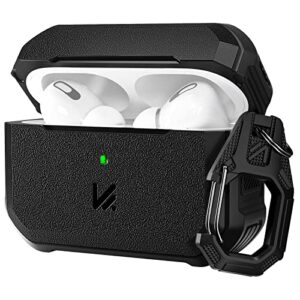 airpods pro 2nd/1st generation case, kmmin airpods pro 2 case full protective hard cover for apple airpods pro 1st/2nd gen charging case 2019/2022 with keychain for men women [front led visible]-black