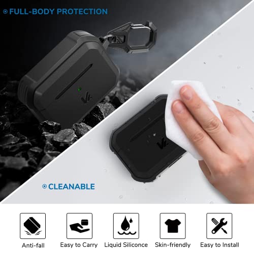 AirPods Pro 2nd/1st Generation Case, KMMIN Airpods Pro 2 Case Full Protective Hard Cover for Apple AirPods Pro 1st/2nd Gen Charging Case 2019/2022 with Keychain for Men Women [Front LED Visible]-Black