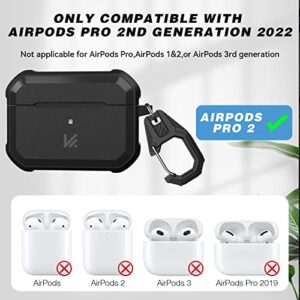 AirPods Pro 2nd/1st Generation Case, KMMIN Airpods Pro 2 Case Full Protective Hard Cover for Apple AirPods Pro 1st/2nd Gen Charging Case 2019/2022 with Keychain for Men Women [Front LED Visible]-Black