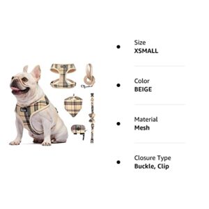 MINA&CO Dog Harness for Small Dogs No Pull - Adjustable Mesh Puppy Harness and Leash Set, Harness Medium Size Dog, Puppy Collar and Leash Set with Bandana & Poop Bag, Dog Vest Harness (Beige, XSmall)