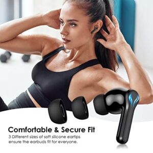 Wireless Earbuds Bluetooth Headphones Touch Control with Wireless Charging Case Waterproof Stereo Earphones in-Ear Built-in Mic Headset Premium Deep Bass Black