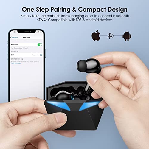 Wireless Earbuds Bluetooth Headphones Touch Control with Wireless Charging Case Waterproof Stereo Earphones in-Ear Built-in Mic Headset Premium Deep Bass Black