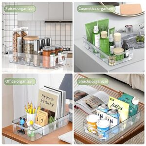 8 Pack Food Storage Organizer Bins, Clear Pantry Organization and Storage Bins with Removable Dividers, Plastic Pantry Organizer Refrigerator Organizer Bins for Kitchen, Cabinet, Snacks, Teabags