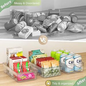 8 Pack Food Storage Organizer Bins, Clear Pantry Organization and Storage Bins with Removable Dividers, Plastic Pantry Organizer Refrigerator Organizer Bins for Kitchen, Cabinet, Snacks, Teabags