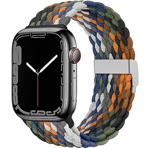 TINICR Braided Solo Loop Band Compatible with Apple Watch 49mm 45mm 42mm 41mm 40mm 38mm, Elastic Adjustable Nylon Strap for iWatch Series Ultra SE 8/7/6/5/4/2/1 (42mm/44mm/45mm/49mm, Multi-Color)