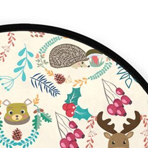 Cute Cartoon Forest Animals and Plants Round Area Rug, Non Slip Indoor Throw Area Rug, Washable Circle Carpet Floor Mat for Living Room,Door Mat Entryway,Bedroom,Sofa,3 Ft