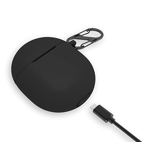 METEQI Silicone Case Compatible with Google Pixel Buds Pro (2022) Protective Cover with Carabiner (Black)