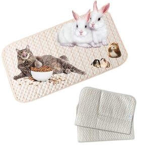 muyg 2 pack washable guinea pig cage liner, reusable pet pee pads super absorbent small animal lint cage liners soft sleep mat pads for rabbits cat squirrel chinchilla(19.68"×27.55")