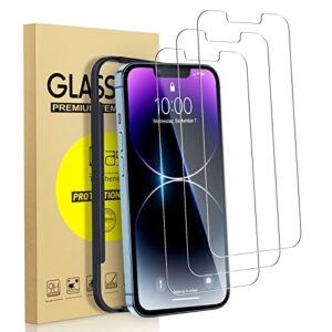totexil screen protectors for iphone 14 6.1 inch, 3 pack ultra hd screen tempered glass, full coverage, scratch resistant, 9h hardness, bubble free, easy installation tray, case friendly