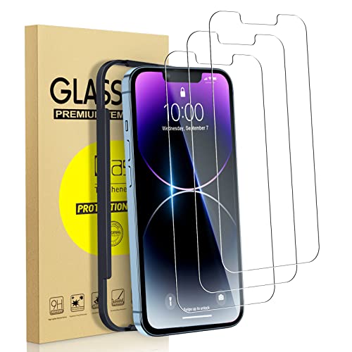 Totexil Screen Protectors for iPhone 14 6.1 inch, 3 Pack Ultra HD Screen Tempered Glass, Full Coverage, Scratch Resistant, 9H Hardness, Bubble Free, Easy Installation Tray, Case Friendly