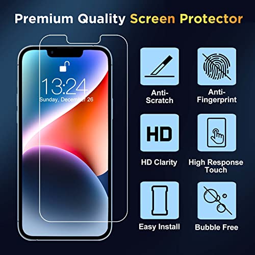 Totexil Screen Protectors for iPhone 14 6.1 inch, 3 Pack Ultra HD Screen Tempered Glass, Full Coverage, Scratch Resistant, 9H Hardness, Bubble Free, Easy Installation Tray, Case Friendly