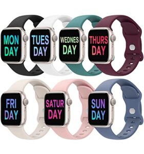 [7 pack] mage plus silicone band compatible with apple watch 38mm 40mm 41mm，women and men sport strap for iwatch bands series 8 7 se 6 5 4 3 2 1-38mm/40mm/41mm