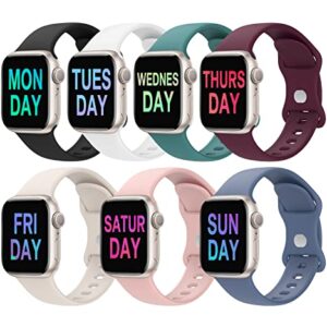 [7 Pack] Mage Plus Silicone Band Compatible with Apple Watch 38mm 40mm 41mm，Women and Men Sport Strap for iWatch Bands Series 8 7 SE 6 5 4 3 2 1-38mm/40mm/41mm