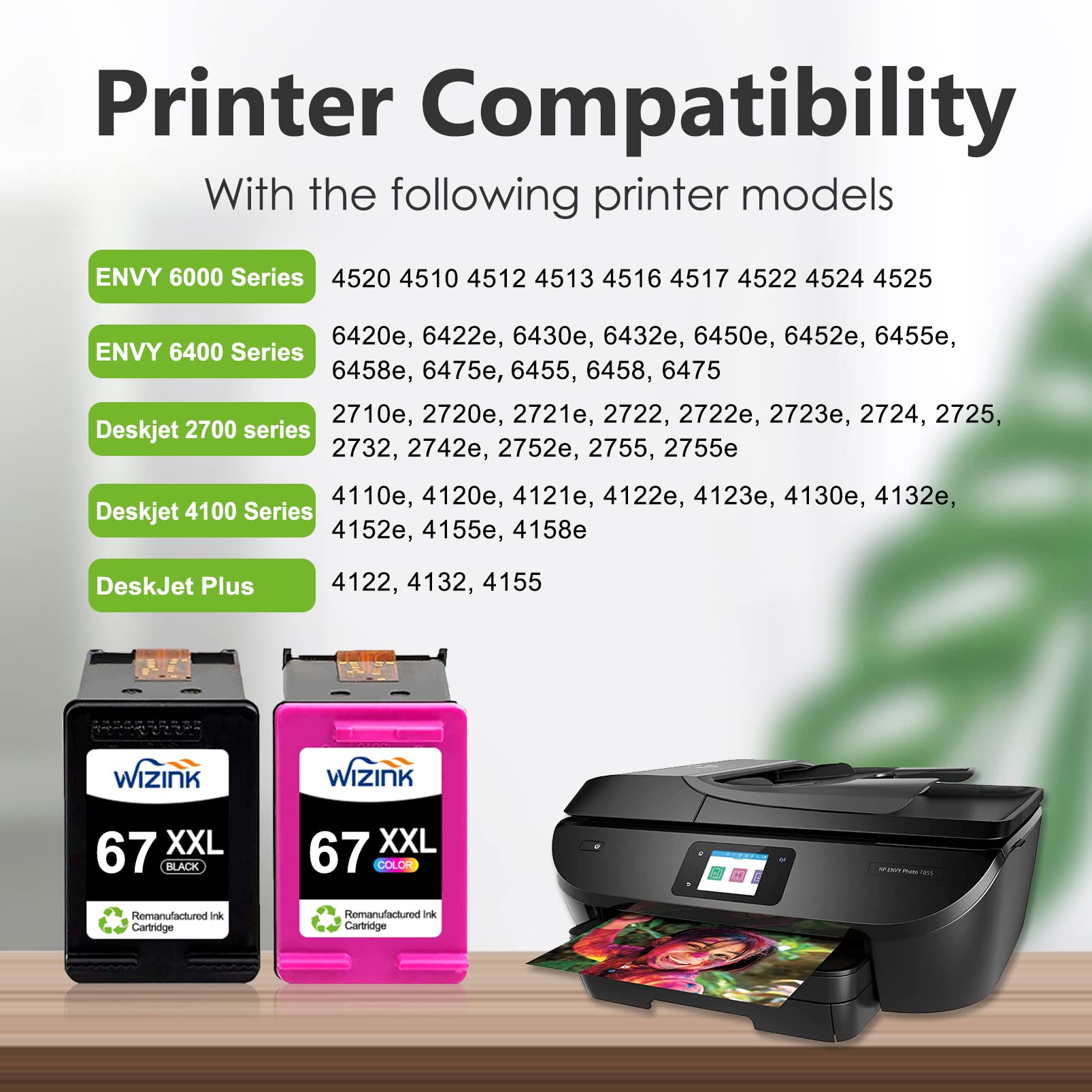 67 XXL Ink cartridges Black/Color Combo for hp 67xl 67 XL Black/Color Combo Pack Ink XXL for Printer Envy 6055 6400 6000 6055e 6052 Pro 6455 6458 Deskjet 2755e 2755 2700 2752 Deskjet Plus 4155 4155e