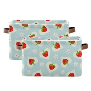 xigua Strawberry Pattern Storage Bins Foldable Fabric Storage Basket with Leather Handles for Organizing Closet, Shelves, Nursery Toy, Laundry Room (1 Pcs, 14.2" x 10.2" x 8.3")