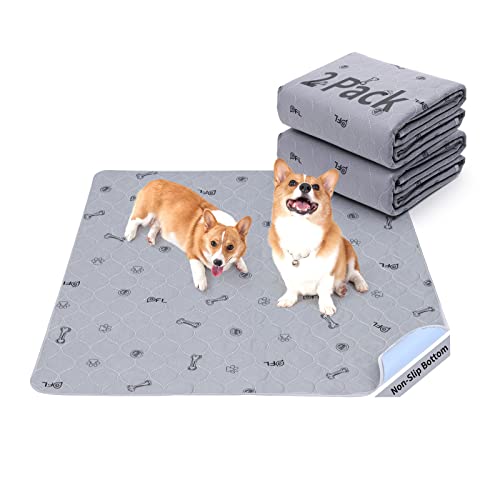 Washable Pee Pads for Dogs, 2Pack Puppy Pads Washable with Bone Print,Absorbent Reusable Whelping Pads Non-Slip Dog Mats for Floor Protector, Couch Cover, Crate, Potty Training -31x36