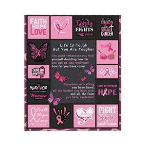 respro breast cancer blanket gifts for women,get well soon blanket gifts for women, survivor thoughtful gifts for breast cancer patients women,cancer awareness comfort gifts,50x60 inch