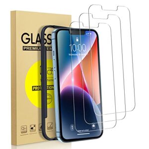 totexil screen protectors for iphone 14 plus/13 pro max 6.7 inch, 3 pack ultra hd screen tempered glass, full coverage, scratch resistant, 9h hardness, bubble free, easy installation tray,case friendly