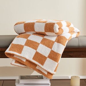 Villcr Fuzzy Checkered Blanket, Throw Blanket for Couch Bed Sofa Travel Camping,Soft Plaid Decorative Throw Blanket for All Seasion 51''x63'' (Brown)