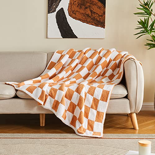 Villcr Fuzzy Checkered Blanket, Throw Blanket for Couch Bed Sofa Travel Camping,Soft Plaid Decorative Throw Blanket for All Seasion 51''x63'' (Brown)