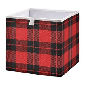 kigai red black buffalo plaid cube storage bins - 11x11x11 in large foldable storage basket fabric storage baskes organizer for toys, books, shelves, closet, home decor