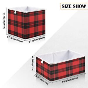 Kigai Red Black Buffalo Plaid Cube Storage Bins - 11x11x11 In Large Foldable Storage Basket Fabric Storage Baskes Organizer for Toys, Books, Shelves, Closet, Home Decor