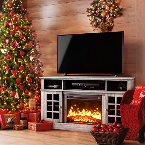 Furnimics Fireplace TV Stand for TVs up to 65 Inch, Entertainment Center with Adjustable Shelves Living Room, & Modern Farmhouse Wood