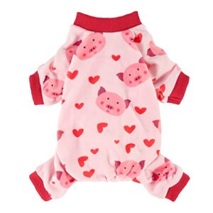 fitwarm cute pig dog pajamas, dog winter clothes for small dogs girl, lightweight velvet pet jumpsuit, cat onesie, pink, small