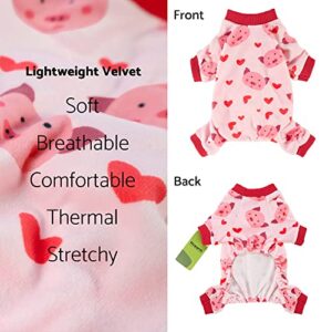 Fitwarm Cute Pig Dog Pajamas, Dog Winter Clothes for Small Dogs Girl, Lightweight Velvet Pet Jumpsuit, Cat Onesie, Pink, Small