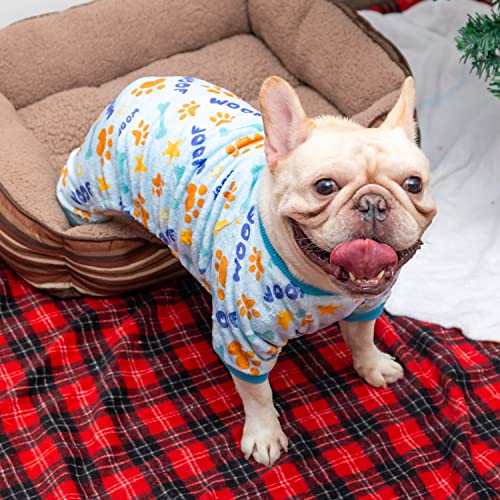 CUSOZWO Dog Pajamas - Soft Fuzzy Velvet Dog Jumpsuit for Small Medium Dogs, Puppy, Cats - Adorable Blue Paw Pattern Onesie Pjs Warm Dog Winter Clothes Dog Apparel for Cold Weather