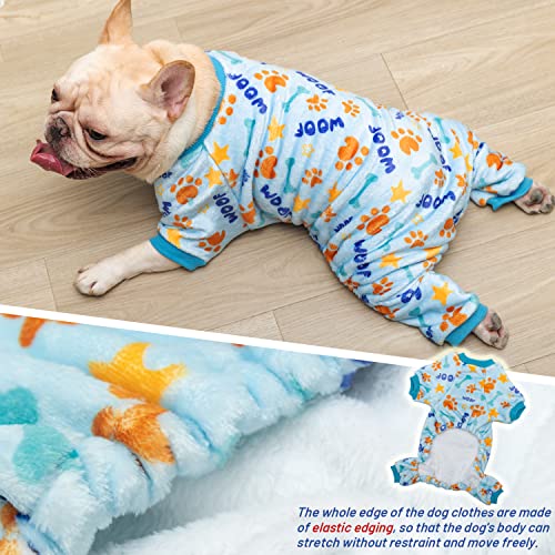 CUSOZWO Dog Pajamas - Soft Fuzzy Velvet Dog Jumpsuit for Small Medium Dogs, Puppy, Cats - Adorable Blue Paw Pattern Onesie Pjs Warm Dog Winter Clothes Dog Apparel for Cold Weather