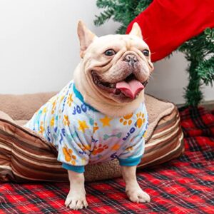 CUSOZWO Dog Pajamas - Soft Fuzzy Velvet Dog Jumpsuit for Small Medium Dogs, Puppy, Cats - Adorable Blue Paw Pattern Onesie Pjs Warm Dog Winter Clothes Dog Apparel for Cold Weather