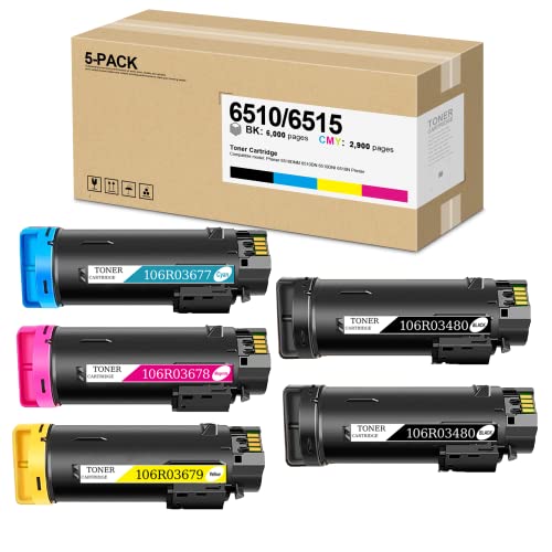 6510 / 6515 High Capacity Toner Cartridges (106R03677 106R03678 106R03679 106R03480) - ONWARD Compatible 6510/6515 Toner Replacement for Xerox 6510 6510DN 6515DN 6515N Printer, 5Pack(2BK/1C/1M/1Y)