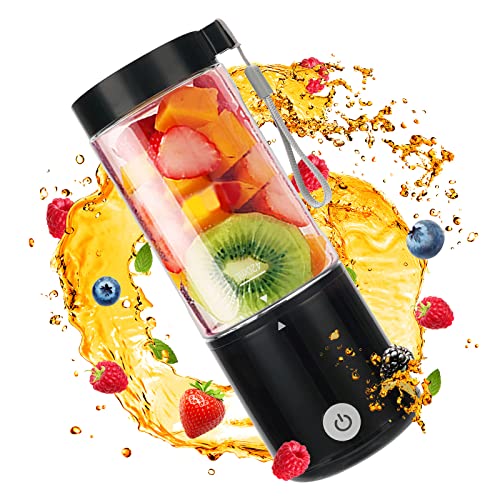 Portable Blender USB Rechargeable,Small Juicer Machines Cup For smoothies and shakes, Mini Fruit Mixer Cup with Six Blades Black