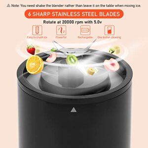 Portable Blender USB Rechargeable,Small Juicer Machines Cup For smoothies and shakes, Mini Fruit Mixer Cup with Six Blades Black