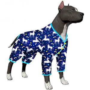 LovinPet Pitbull Pets Shirts, Undershirt for Dog Coats, Anti Licking, Pet Anxiety Calming Onesies for Dogs, Lightweight Stretchy Fabric, Chasing Dreams Horse Print, Large Breed Dog Clothes,Blue M