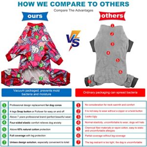 LovinPet Clothes for Big Dogs - Anxiety Relief Shirt, Dog Sun Protection, Post Surgery Recovery Pajamas for Dogs, Comfy Stretchy Fabric, Polar Fleece Polka Dot Bear Pink Print, Large Dog Pjs,Red M