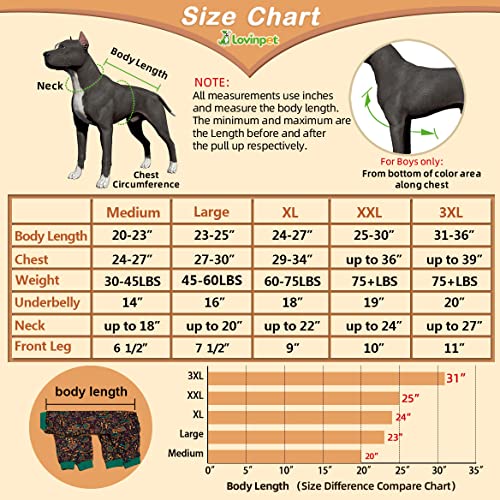 LovinPet Large Dog Clothing - Comfy Lightweight Stretchy Fabric, Norwegian Woods Print Dog Pajamas, UV Protection, Surgery Recovery Outfit for Dogs, Easy to Wear Adorable Dog Clothes, Brown Blue M