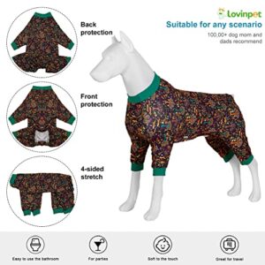 LovinPet Large Dog Clothing - Comfy Lightweight Stretchy Fabric, Norwegian Woods Print Dog Pajamas, UV Protection, Surgery Recovery Outfit for Dogs, Easy to Wear Adorable Dog Clothes, Brown Blue M