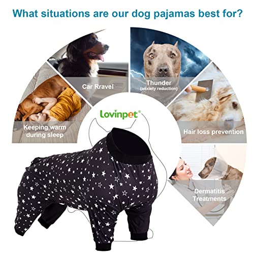 LovinPet Lovinpet Dog Clothes for Pitbull - Lucky Stars Cozy Dog Pajamas, Slim fit, Lightweight Pullover Pajamas, Full Coverage Dog pjs, Please Read Size Chart Before Ordering,Black 3XL