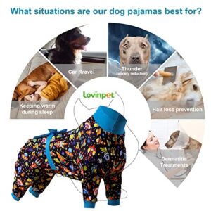 LovinPet Dog Clothes for Large Dogs - Large Dog Pajamas, Post Surgery Recovery Shirt, Stretchy Fabric Dog PJ's, Anti Licking, Easy to Wear Girl or Boy Dog Jammies,Black Blue XL