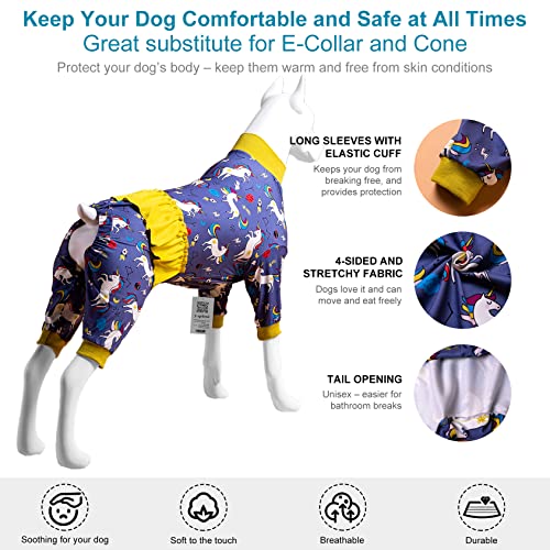 LovinPet Large Dog Costumes - Post Surgery Shirt, Unicorn Rocket Print, Full Coverage Dog Pjs, Lightweight Big Dogs Pullover Shirt, Large Breed Dog Pjs,Grey XL