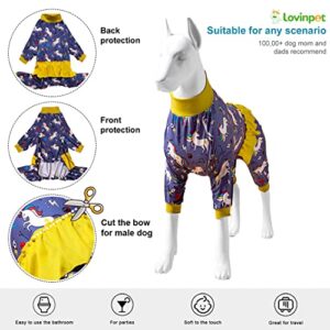 LovinPet Large Dog Costumes - Post Surgery Shirt, Unicorn Rocket Print, Full Coverage Dog Pjs, Lightweight Big Dogs Pullover Shirt, Large Breed Dog Pjs,Grey XL