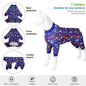 LovinPet Pitbulls Dog Recovery Suit - Anxiety Calming Shirt, Anti Licking Dog Pajamas, Marine Animals Print, Lightweight Large Dog Pjs, Pet PJ's for Parties, Camping, Traveling, Home,Purple Black XL