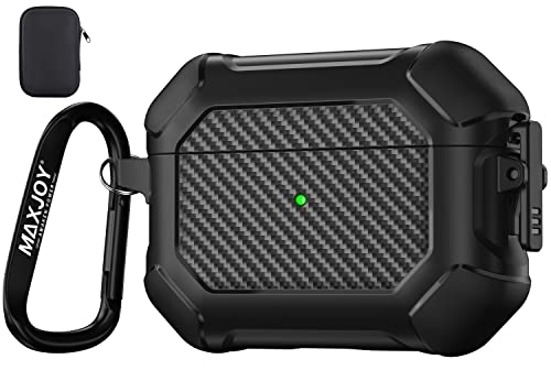 Maxjoy for AirPods Pro 2nd Generation Case Cover, AirPods Pro 2 Protective Case with Lock Pro2 Military Hard Rugged Shockproof Cover with Keychain Compatible with Apple Airpods Pro 2 2022, Black