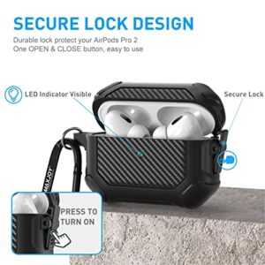 Maxjoy for AirPods Pro 2nd Generation Case Cover, AirPods Pro 2 Protective Case with Lock Pro2 Military Hard Rugged Shockproof Cover with Keychain Compatible with Apple Airpods Pro 2 2022, Black