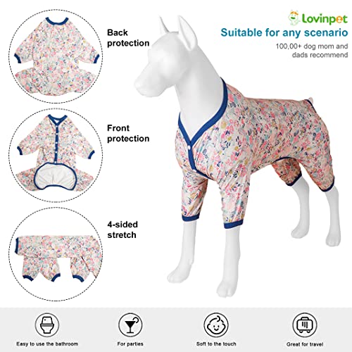 LovinPet Arge Dog Clothes Boy - Anxiety Calming Dog Shirt, Lightweight Fabric, Adorable Spring Flowers Print, Pjs for Large Dogs, Dog Party Outfit, Dog Clothes,Pink L