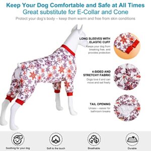 LovinPet Pitbull Dog Pjs - Anti Licking & Anxiety Calming Dog Clothes, Comfy Lightweight Stretchy Fabric, Scarlet Ice Crystals Print, Large Dog Pjs, Pitbull Costume for Parties,Red L